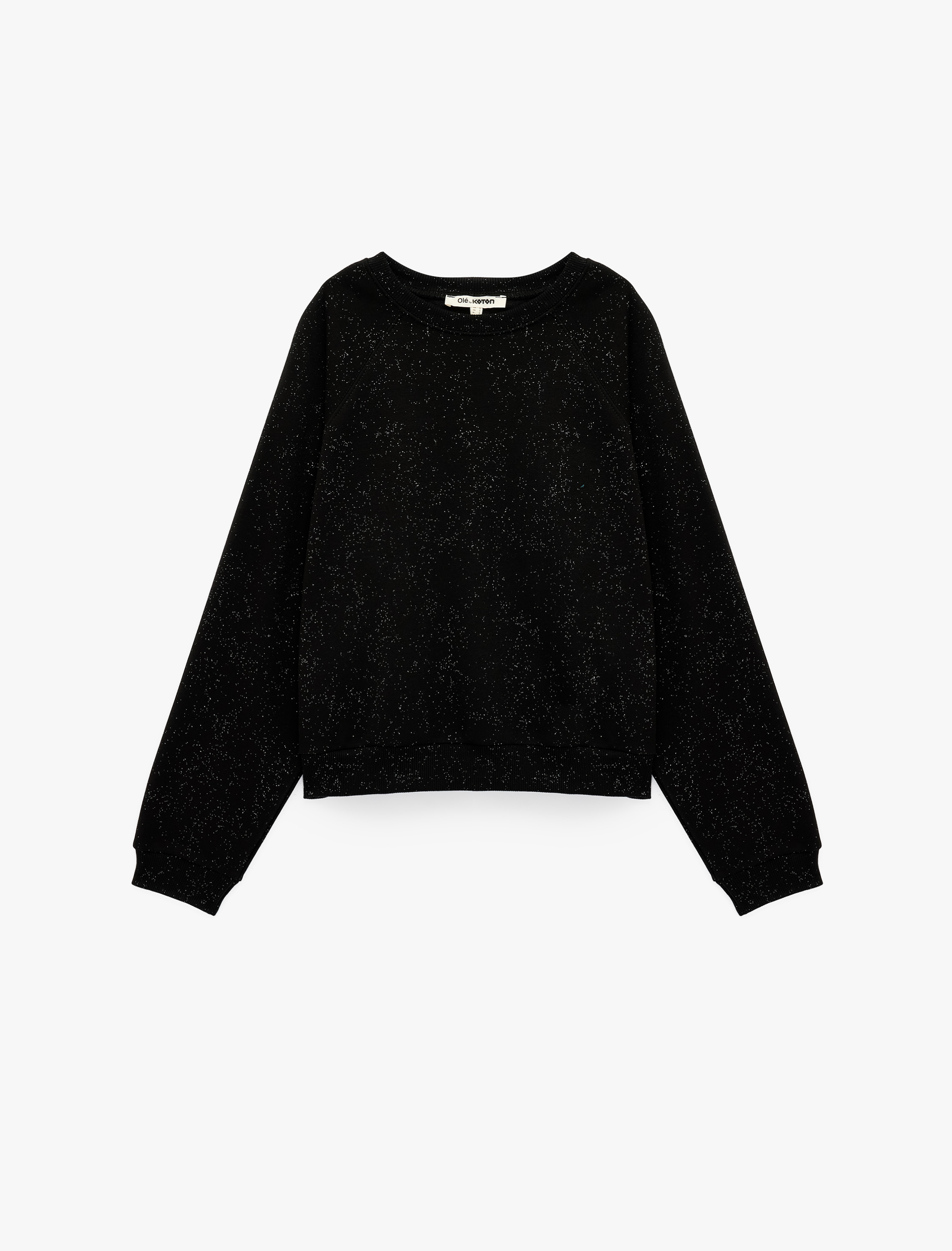   Simli Şardonlu Rahat Kalıp Reglan Kollu Bisiklet Yaka Sweatshirt