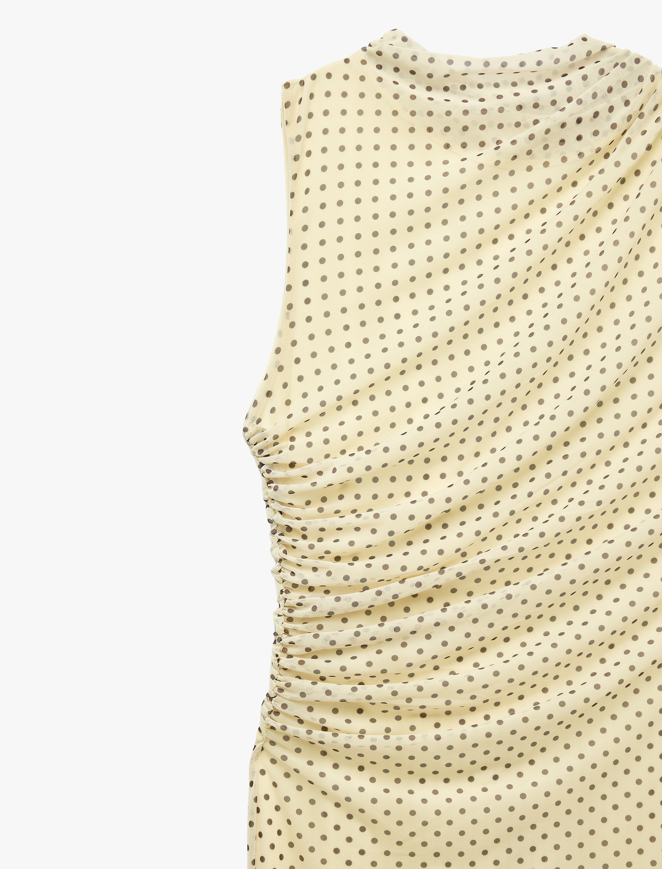   Drapeli Slim Fit Kolsuz Bisiklet Yaka Puantiyeli Uzun Elbise