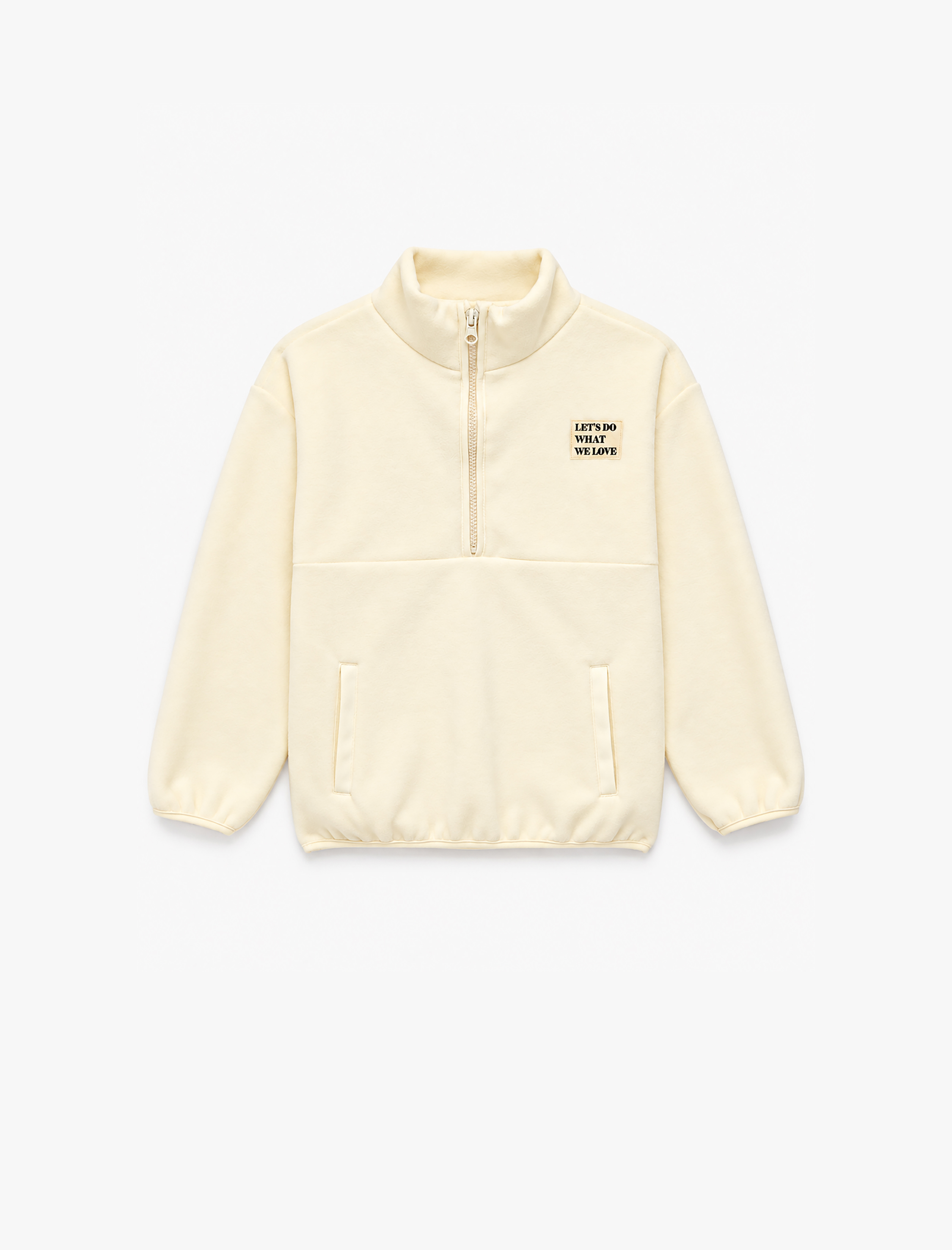  Kız Çocuk Cepli Dik Yaka Uzun Kollu Yarım Fermuarlı Polar Sweatshirt
