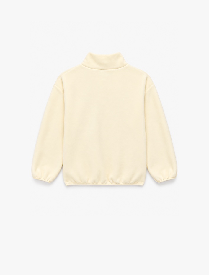 Kız Çocuk Cepli Dik Yaka Uzun Kollu Yarım Fermuarlı Polar Sweatshirt