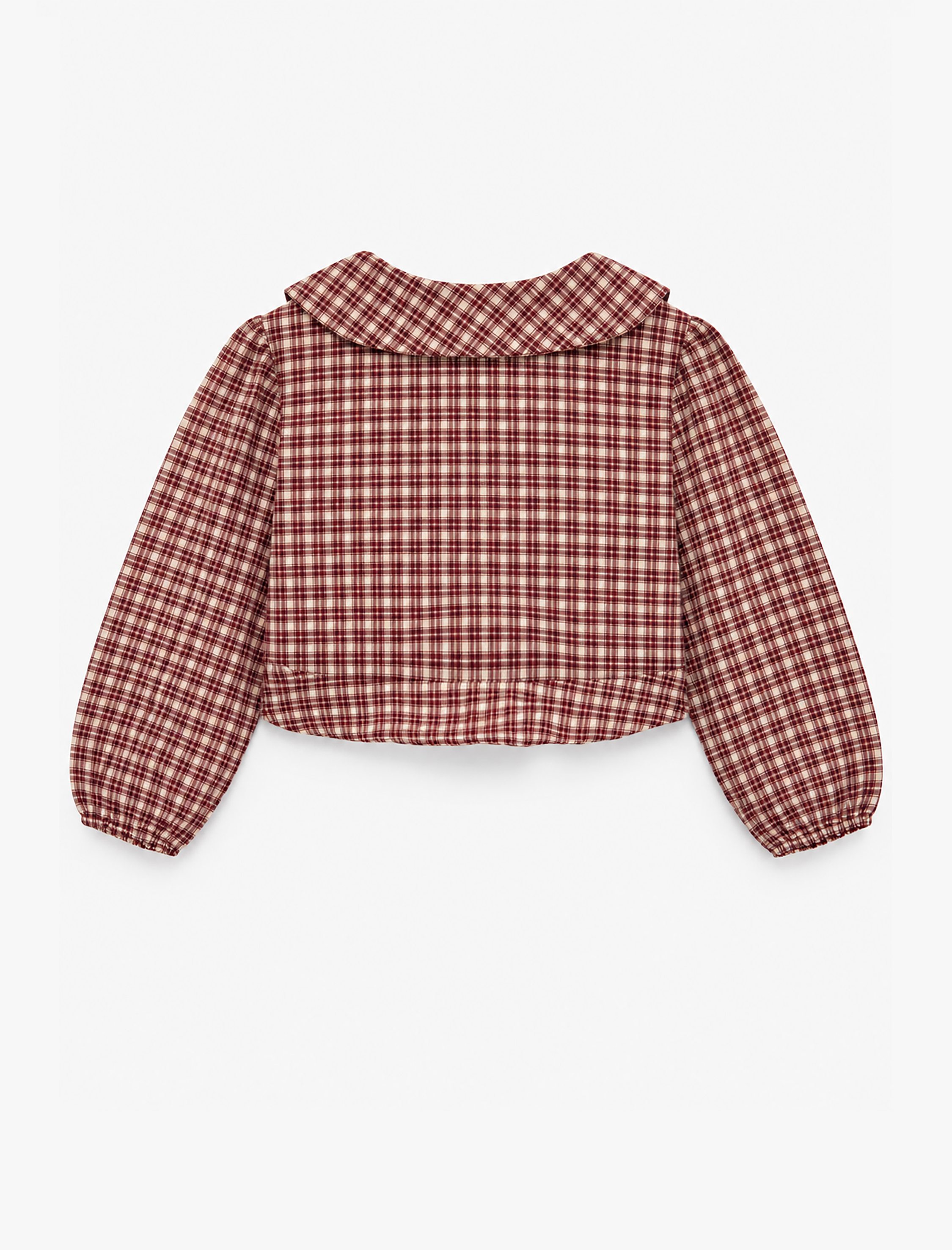  Kız Çocuk Bebe Yaka Fırfırlı Uzun Kollu Ekoseli Crop Gömlek