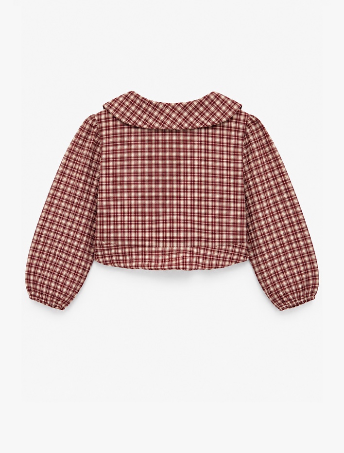 Kız Çocuk Bebe Yaka Fırfırlı Uzun Kollu Ekoseli Crop Gömlek