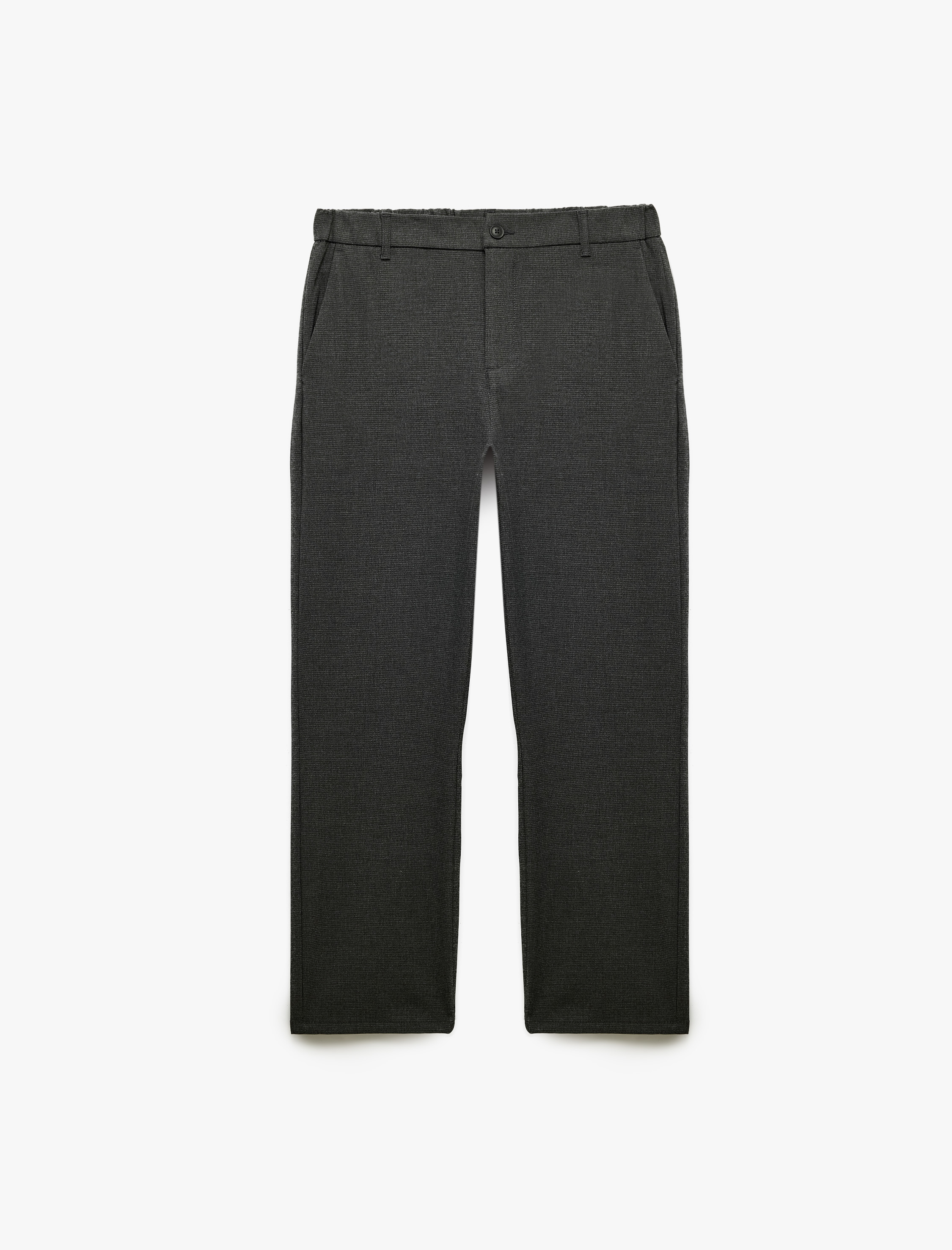   Regular Fit Beli Lastikli Düğmeli Cepli Normal Paça Chino Pantolon