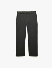 Regular Fit Beli Lastikli Düğmeli Cepli Normal Paça Chino Pantolon