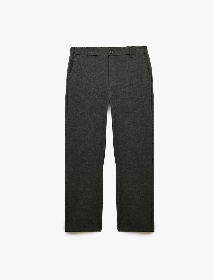  Regular Fit Beli Lastikli Düğmeli Cepli Normal Paça Chino Pantolon
