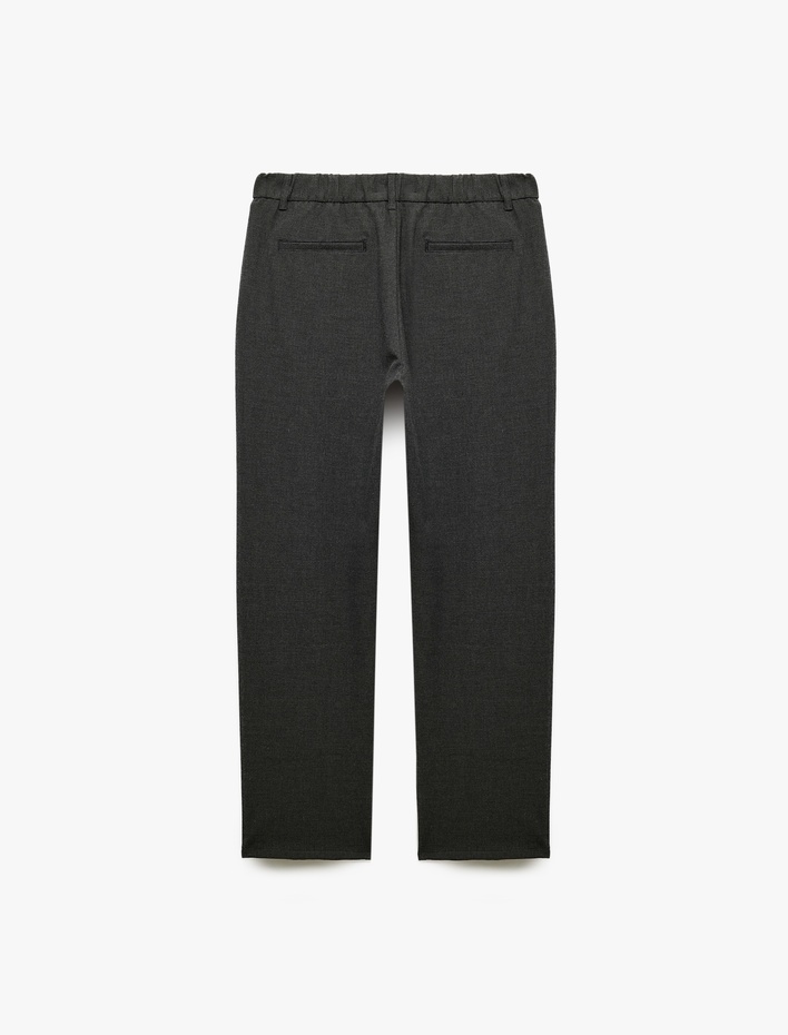  Regular Fit Beli Lastikli Düğmeli Cepli Normal Paça Chino Pantolon