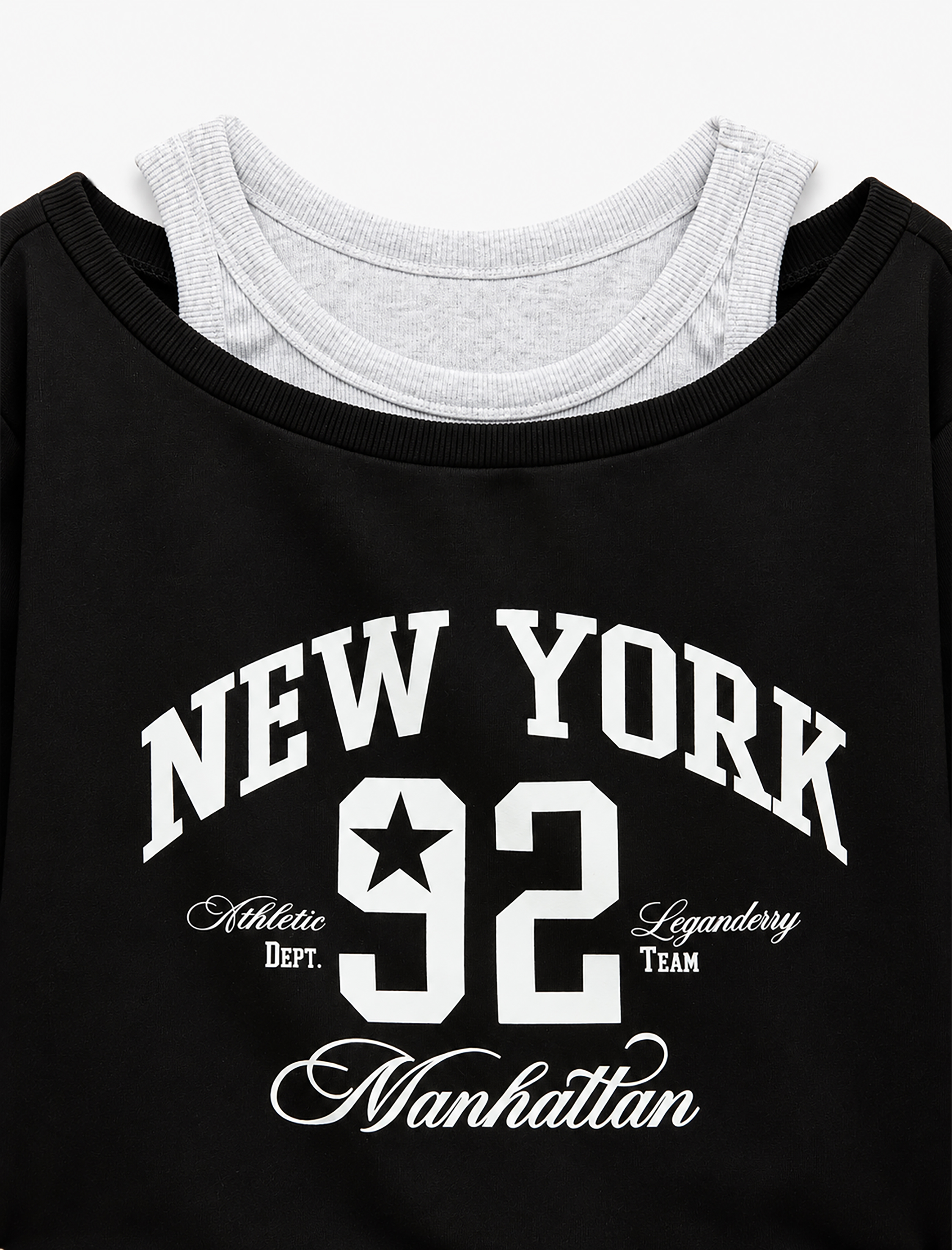   Şardonlu Rahat Kalıp Bisiklet Yaka Uzun Kollu Katmanlı Baskılı Sweatshirt