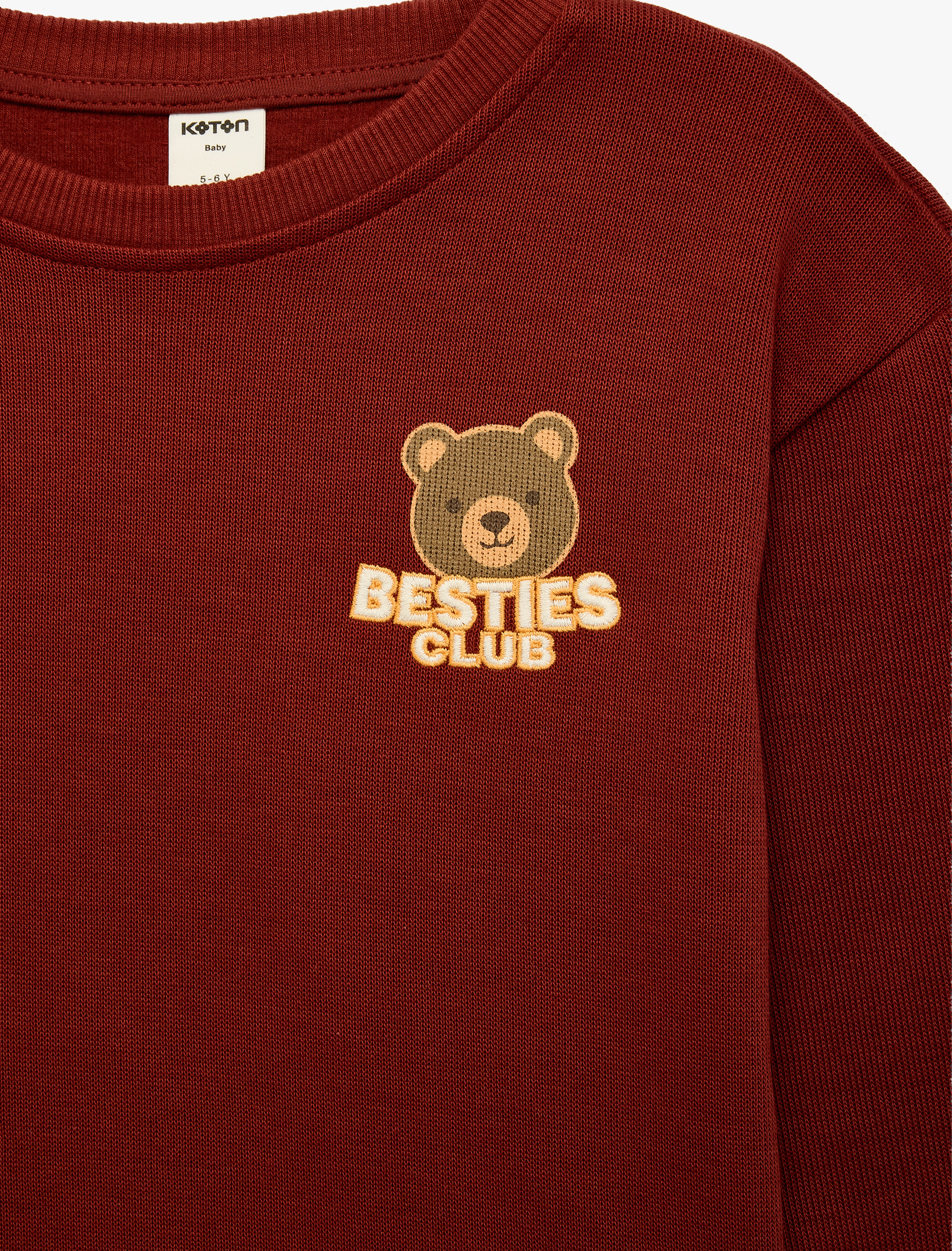  Erkek Bebek Ayıcık Baskılı Pamuklu Bisiklet Yaka Uzun Kollu Oversize Sweatshirt