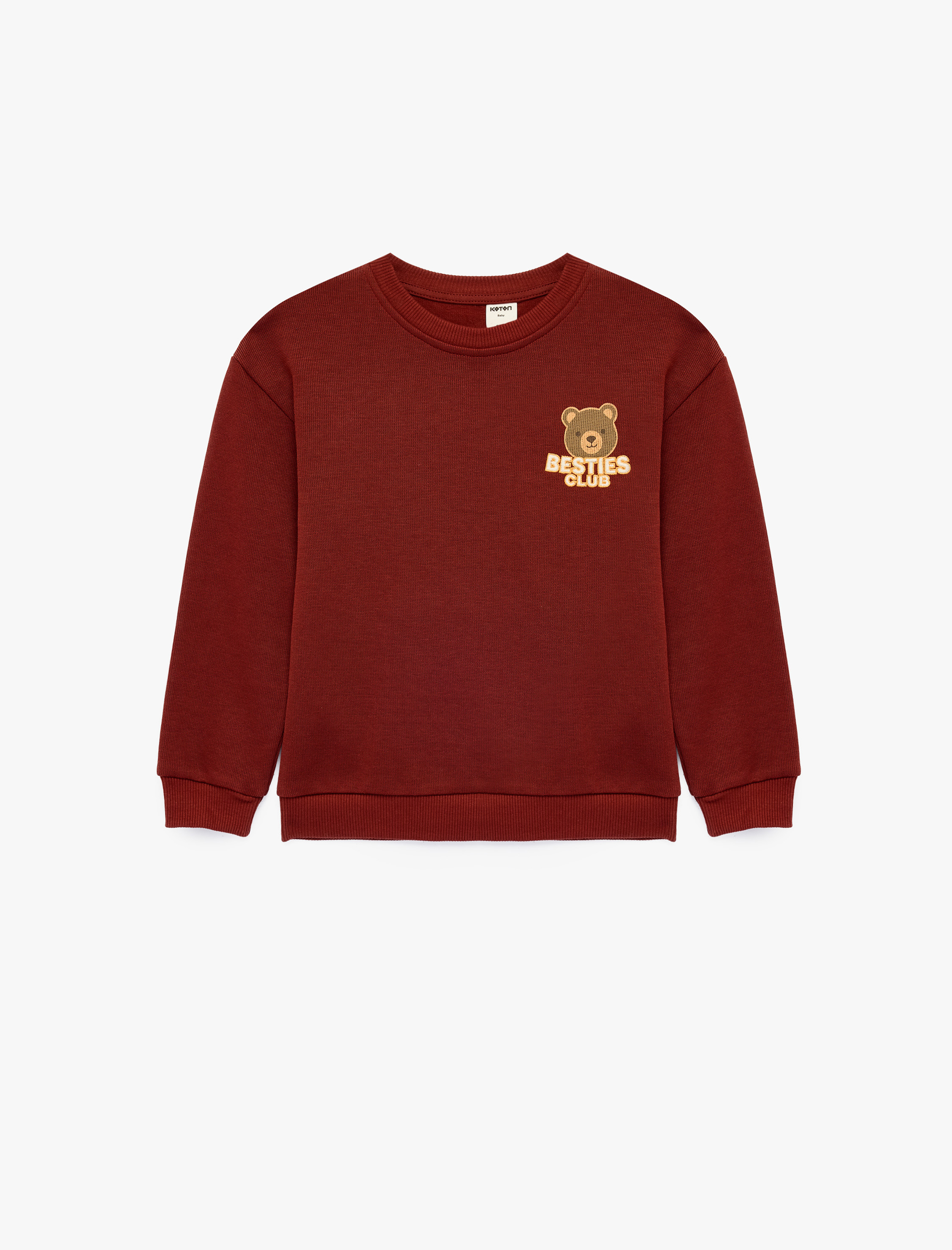  Erkek Bebek Ayıcık Baskılı Pamuklu Bisiklet Yaka Uzun Kollu Oversize Sweatshirt