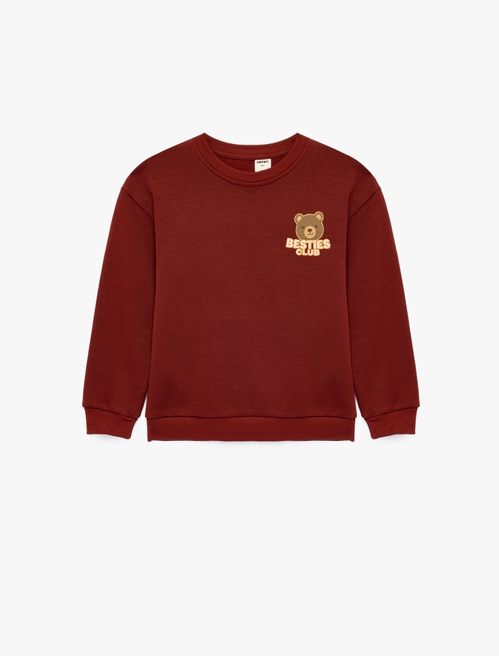 Erkek Bebek Ayıcık Baskılı Pamuklu Bisiklet Yaka Uzun Kollu Oversize Sweatshirt