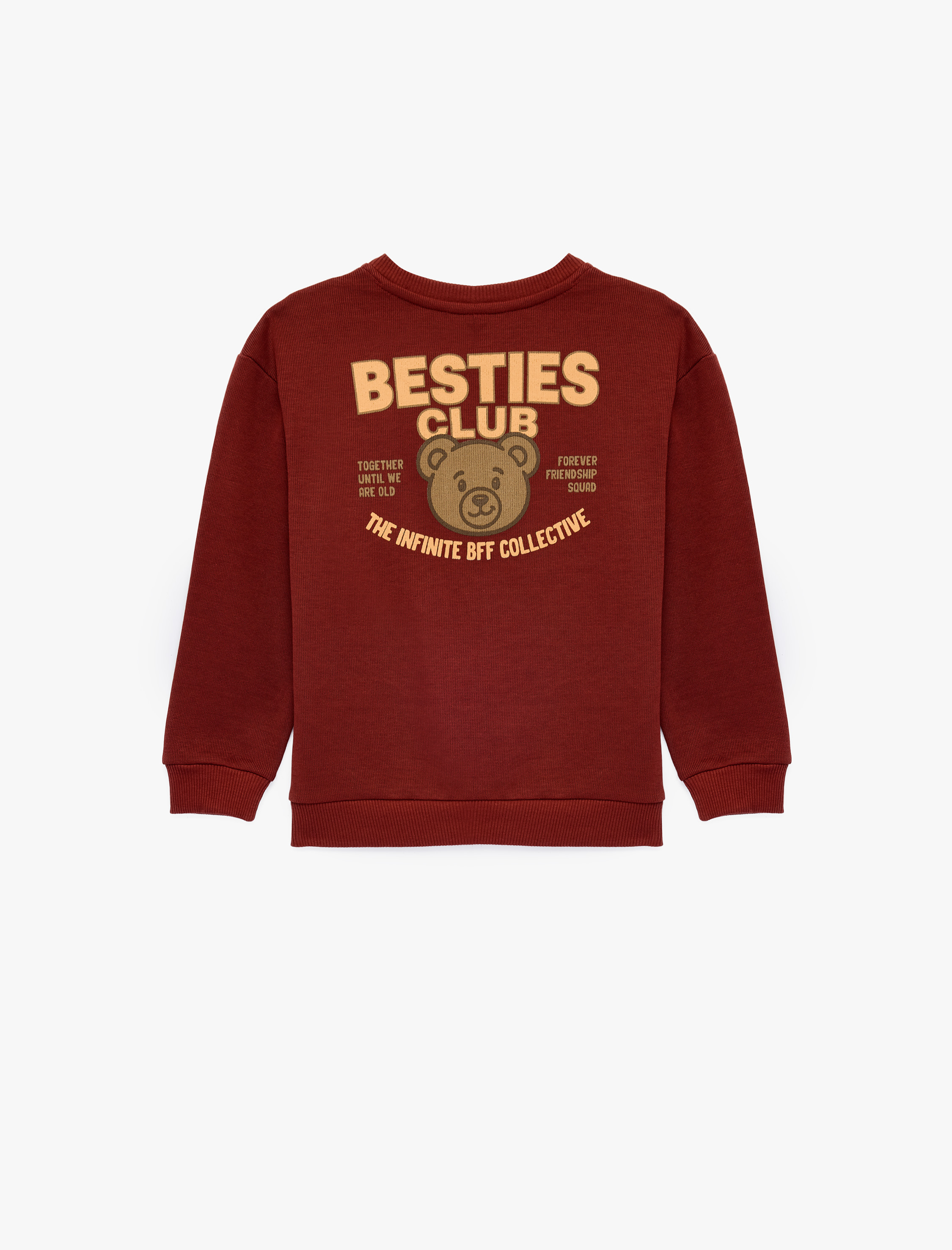  Erkek Bebek Ayıcık Baskılı Pamuklu Bisiklet Yaka Uzun Kollu Oversize Sweatshirt