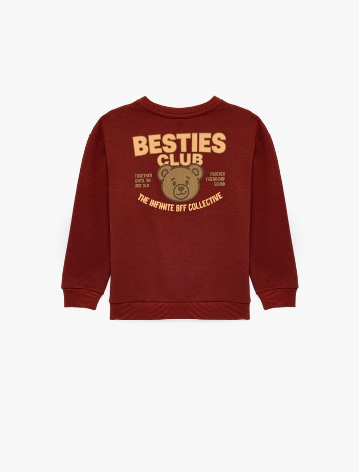 Erkek Bebek Ayıcık Baskılı Pamuklu Bisiklet Yaka Uzun Kollu Oversize Sweatshirt