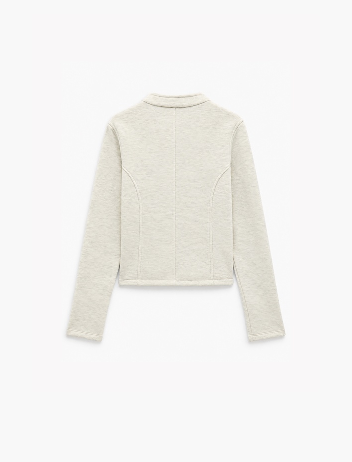  Şardonlu Slim Fit Napolyon Kapama Mandarin Yaka Fermuarlı Sweatshirt
