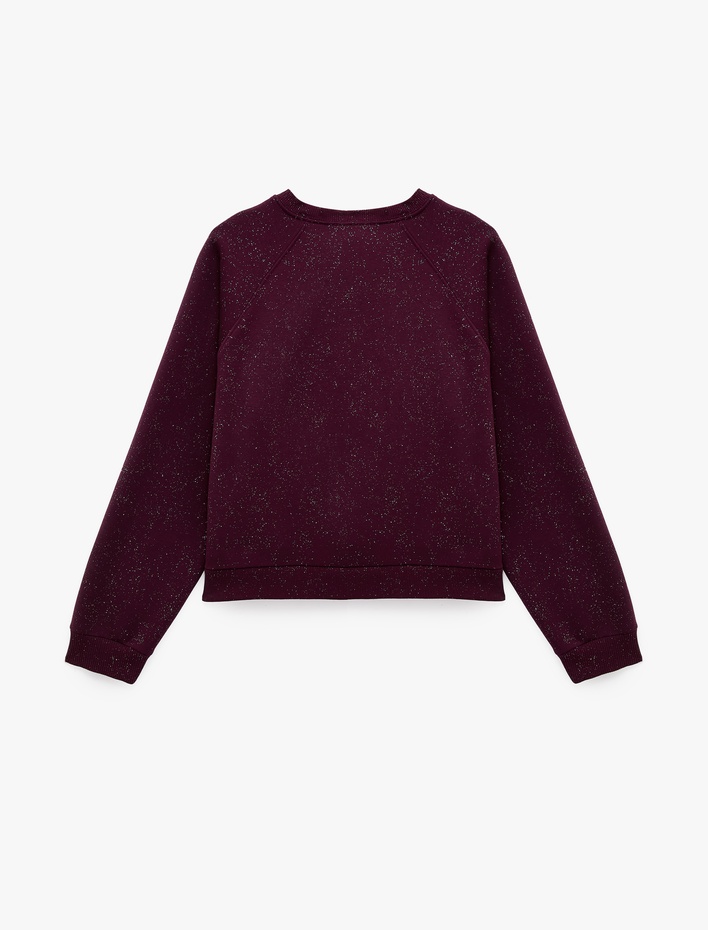  Simli Şardonlu Rahat Kalıp Reglan Kollu Bisiklet Yaka Sweatshirt