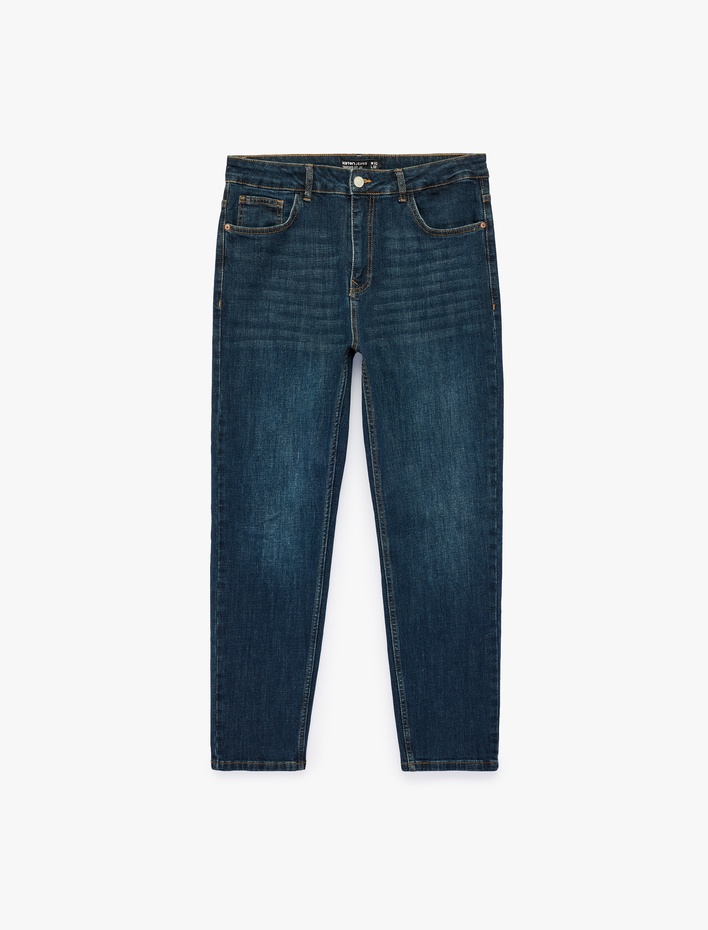 Normal Bel Cepli Pamuklu Tapered Jean Pantolon - Tapered Jeans