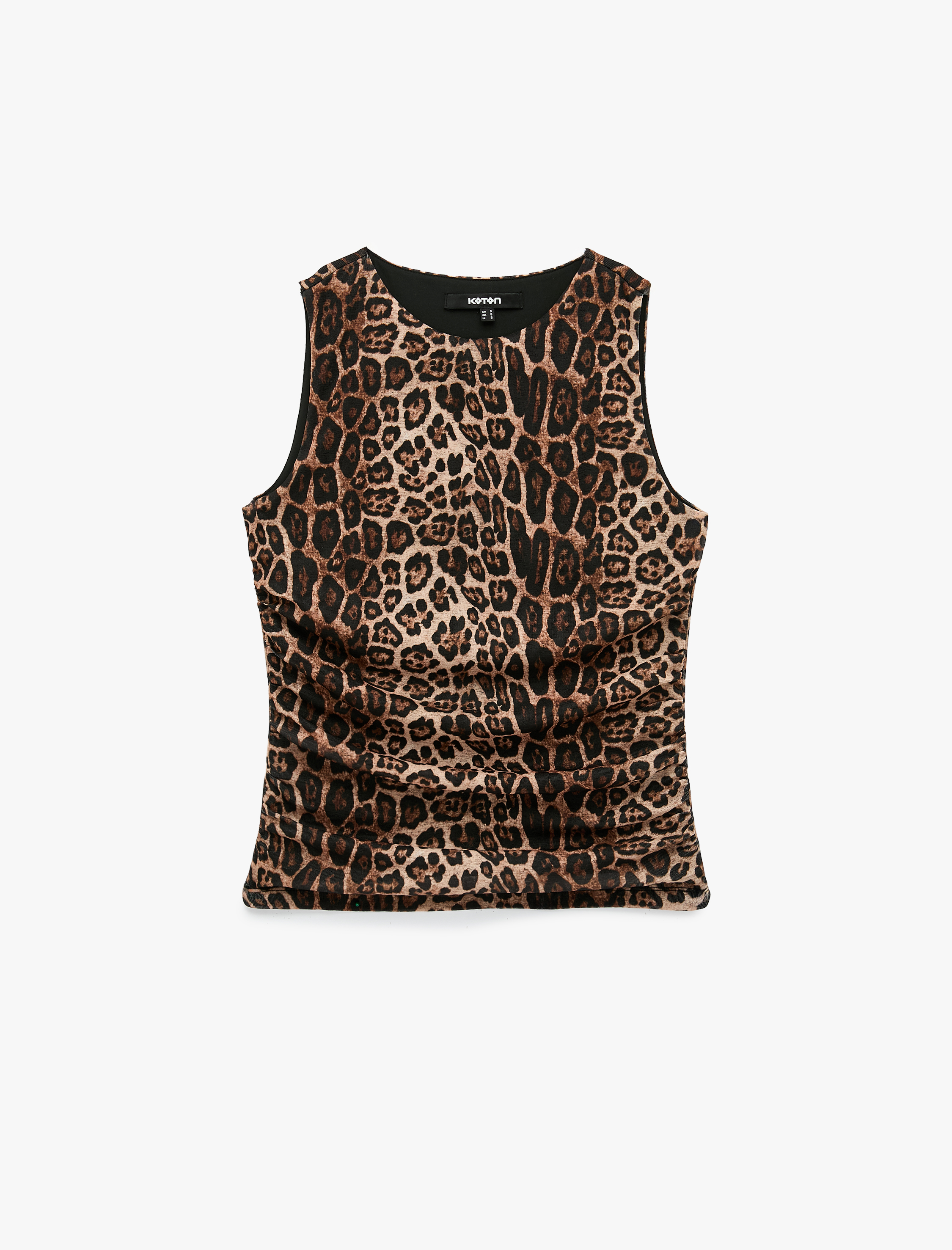   Slim Fit Bisiklet Yaka Kolsuz Leopar Desenli Atlet