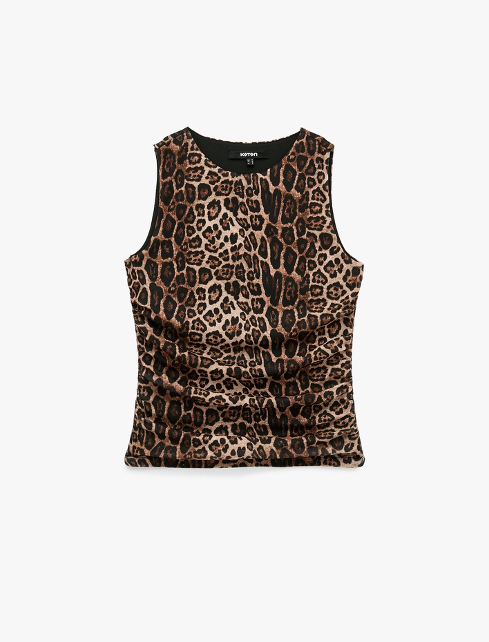  Slim Fit Bisiklet Yaka Kolsuz Leopar Desenli Atlet