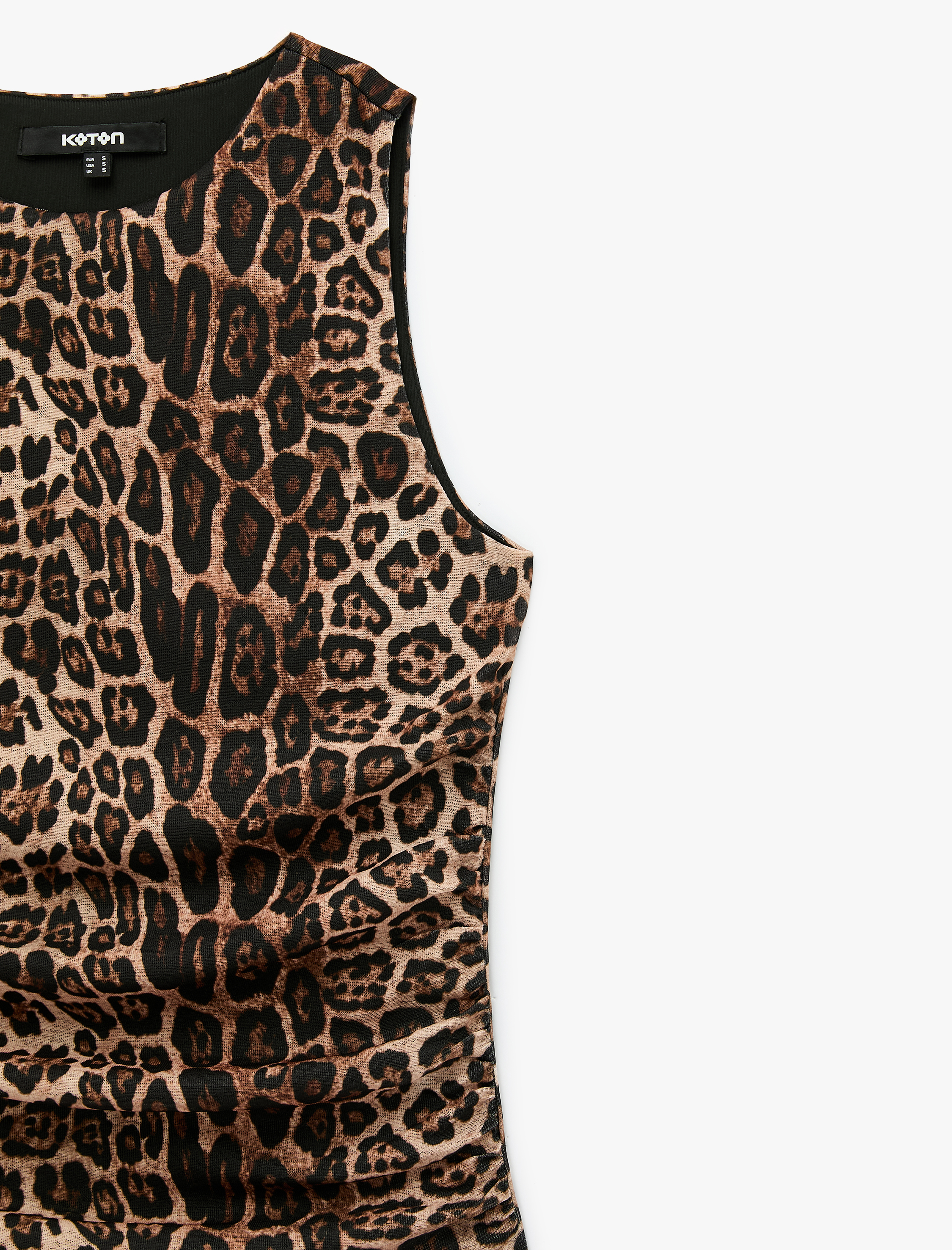  Slim Fit Bisiklet Yaka Kolsuz Leopar Desenli Atlet