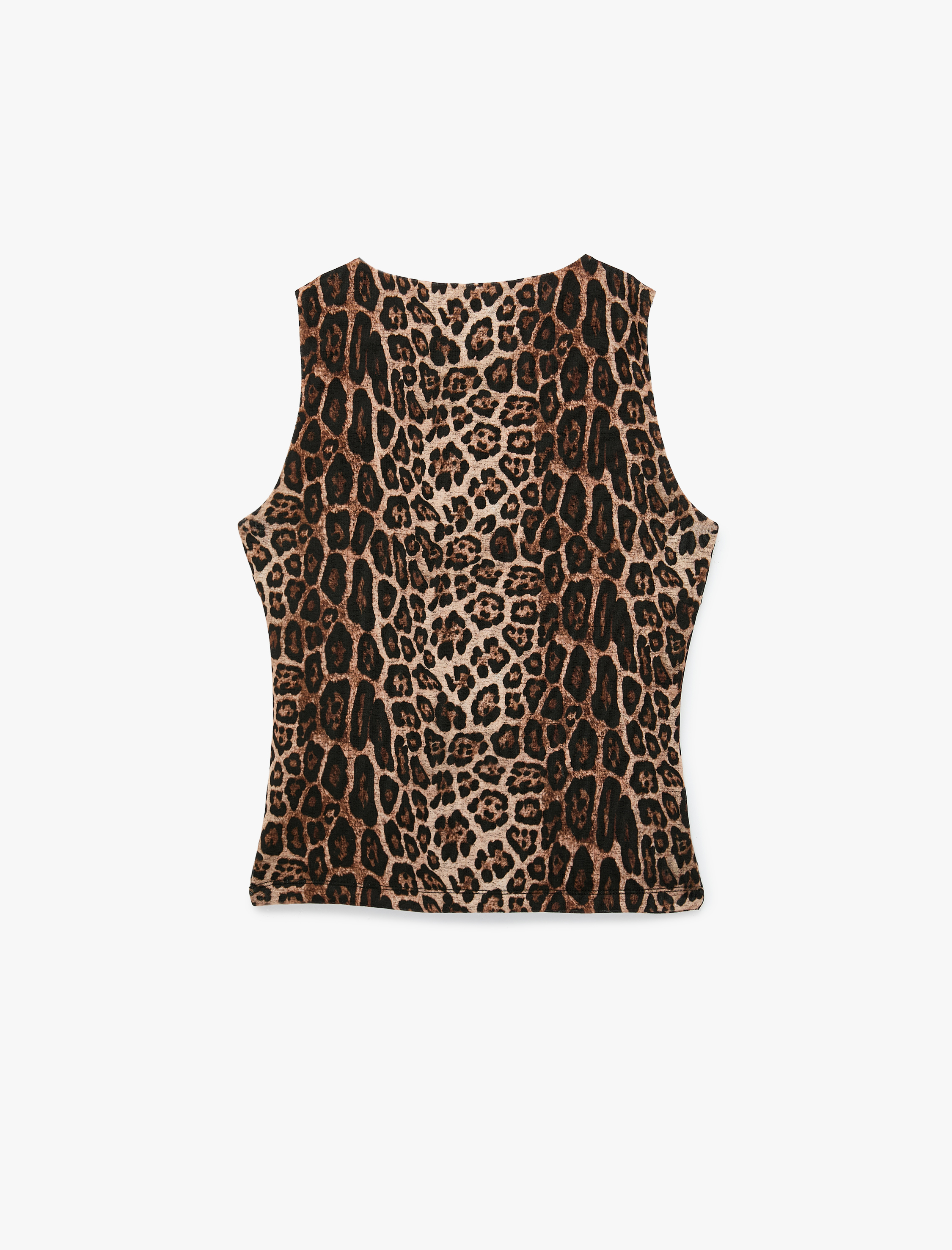  Slim Fit Bisiklet Yaka Kolsuz Leopar Desenli Atlet