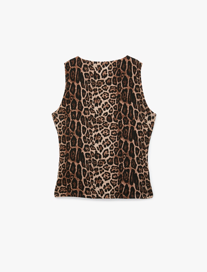  Slim Fit Bisiklet Yaka Kolsuz Leopar Desenli Atlet