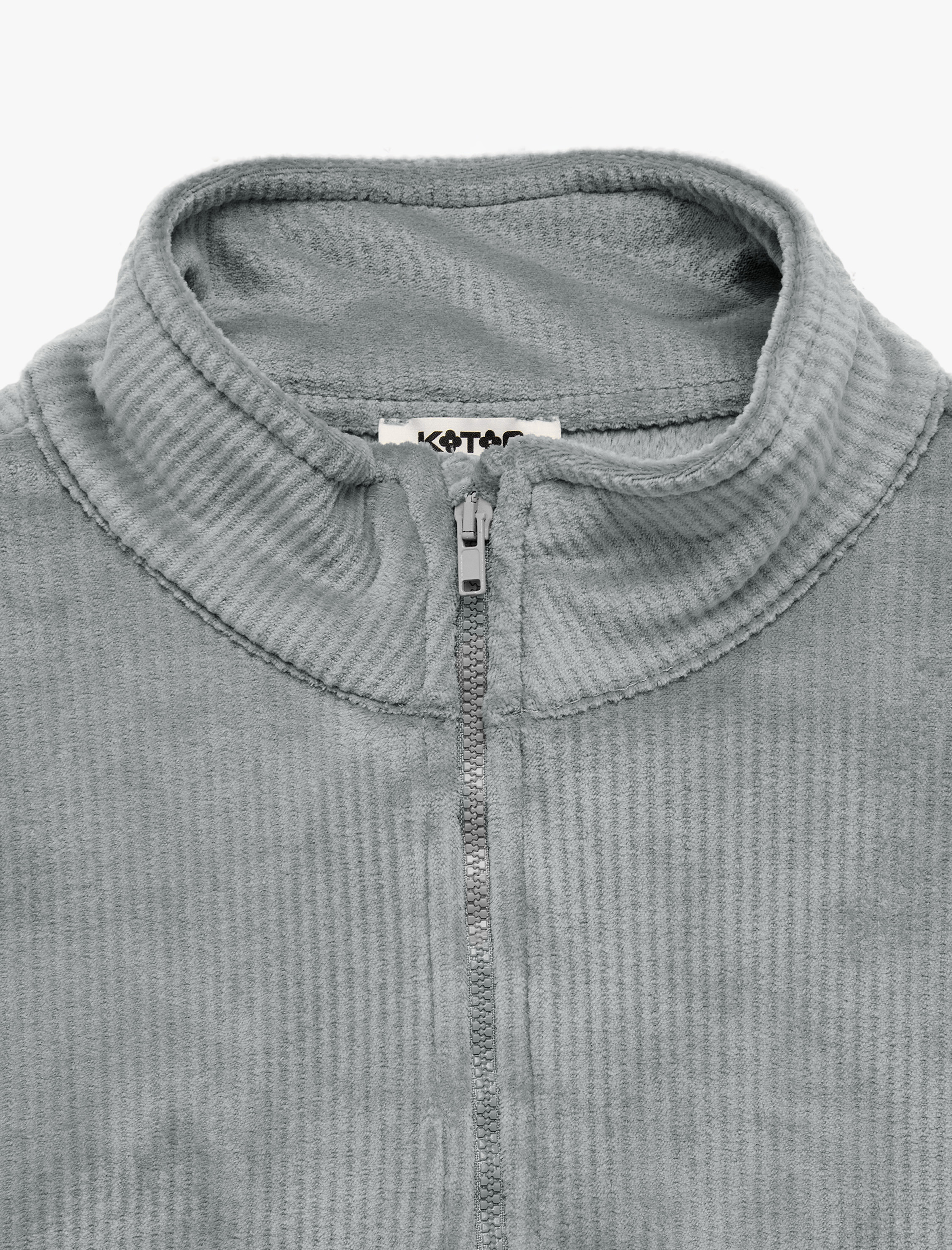  Kız Çocuk Dik Yaka Uzun Kollu Yarım Fermuarlı Kadife Sweatshirt