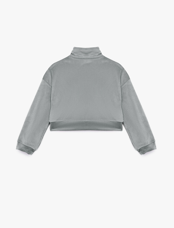 Kız Çocuk Dik Yaka Uzun Kollu Yarım Fermuarlı Kadife Sweatshirt