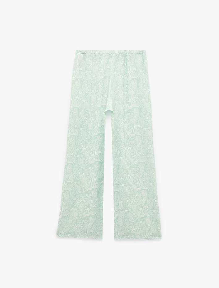  Rahat Kesim Çiçek Desenli Beli Bağcıklı Viskon Pijama Altı