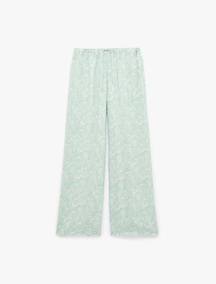  Rahat Kesim Çiçek Desenli Beli Bağcıklı Viskon Pijama Altı