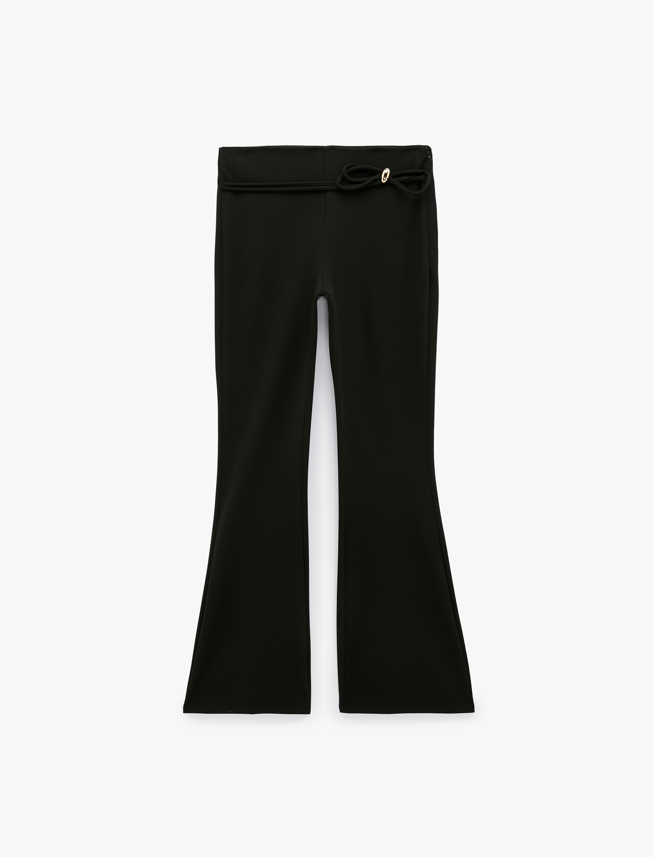   Bağcıklı Metal Aksesuarlı Slim Fit Krep Scuba Kumaş İspanyol Paça Pantolon