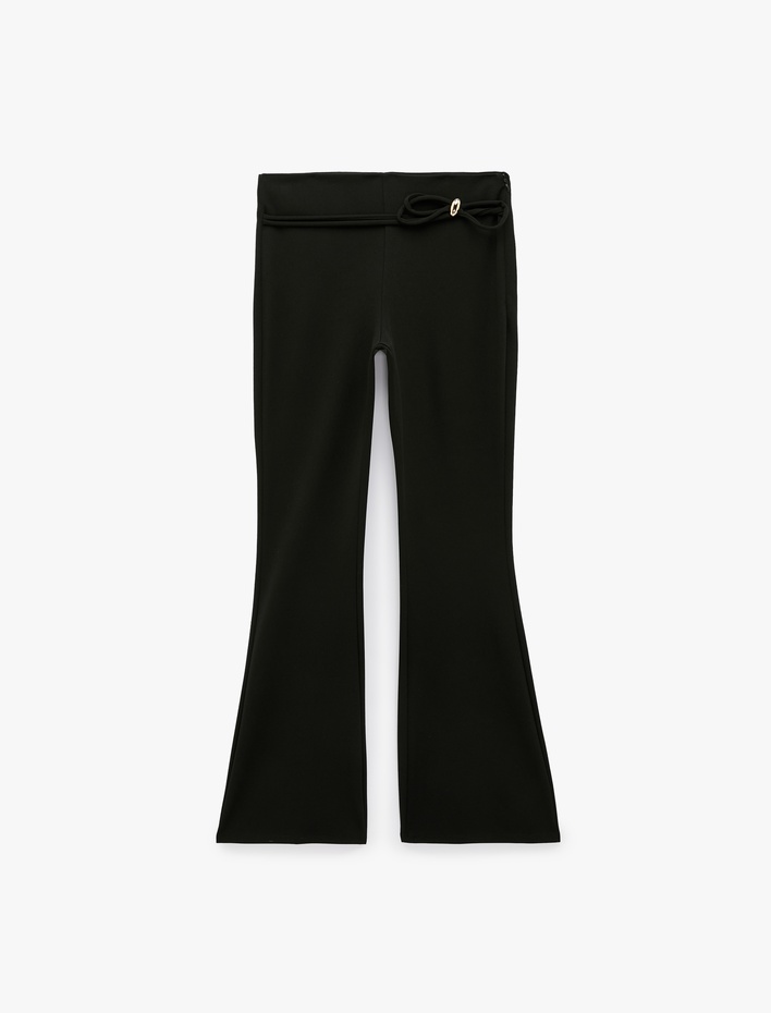  Bağcıklı Metal Aksesuarlı Slim Fit Krep Scuba Kumaş İspanyol Paça Pantolon