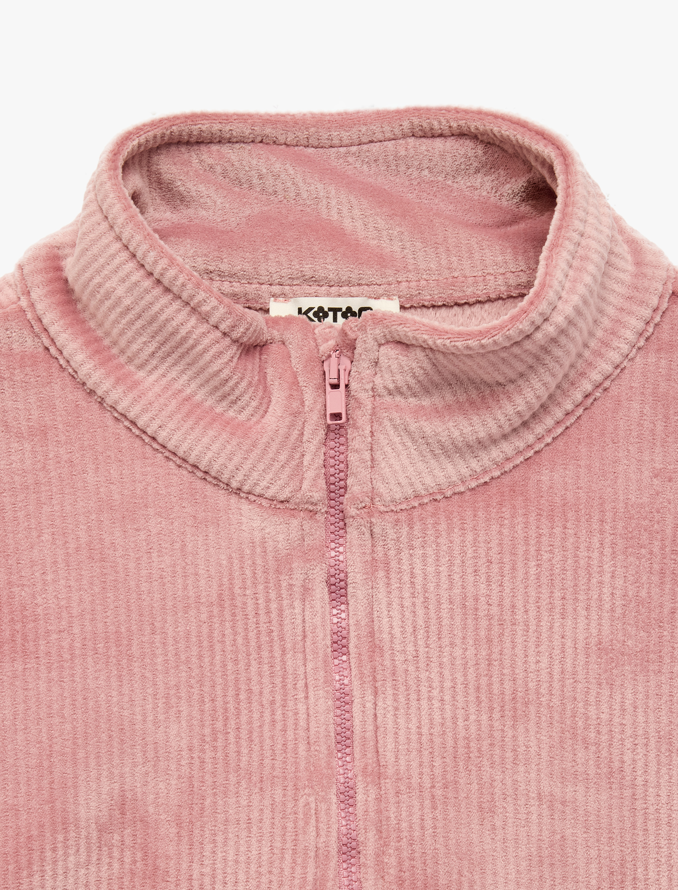  Kız Çocuk Dik Yaka Uzun Kollu Yarım Fermuarlı Kadife Sweatshirt