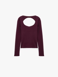 Slim Fit Pamuklu Kalp Yaka Sırtı Pencere Detaylı Uzun Kollu Tişört
