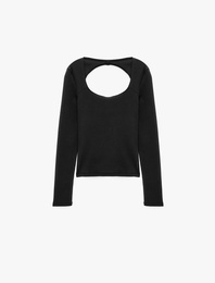 Slim Fit Pamuklu Kalp Yaka Sırtı Pencere Detaylı Uzun Kollu Tişört