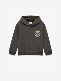 Baskılı Şardonlu Uzun Kollu Kapşonlu Oversize Sweatshirt