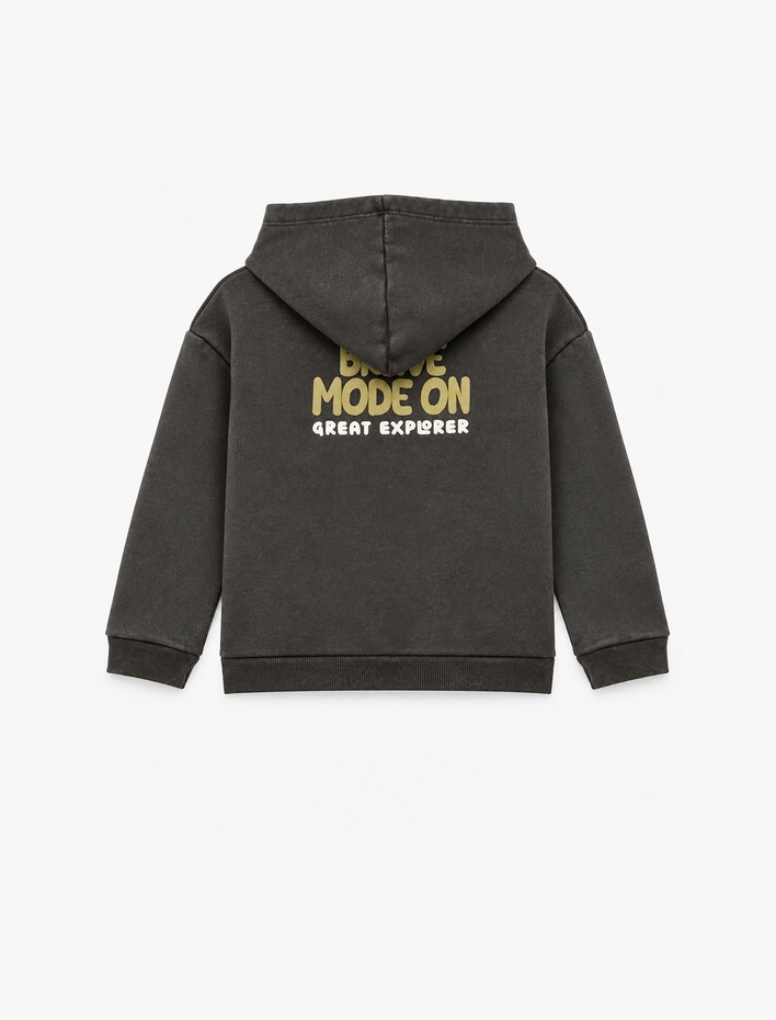 Erkek Bebek Baskılı Şardonlu Uzun Kollu Kapşonlu Oversize Sweatshirt