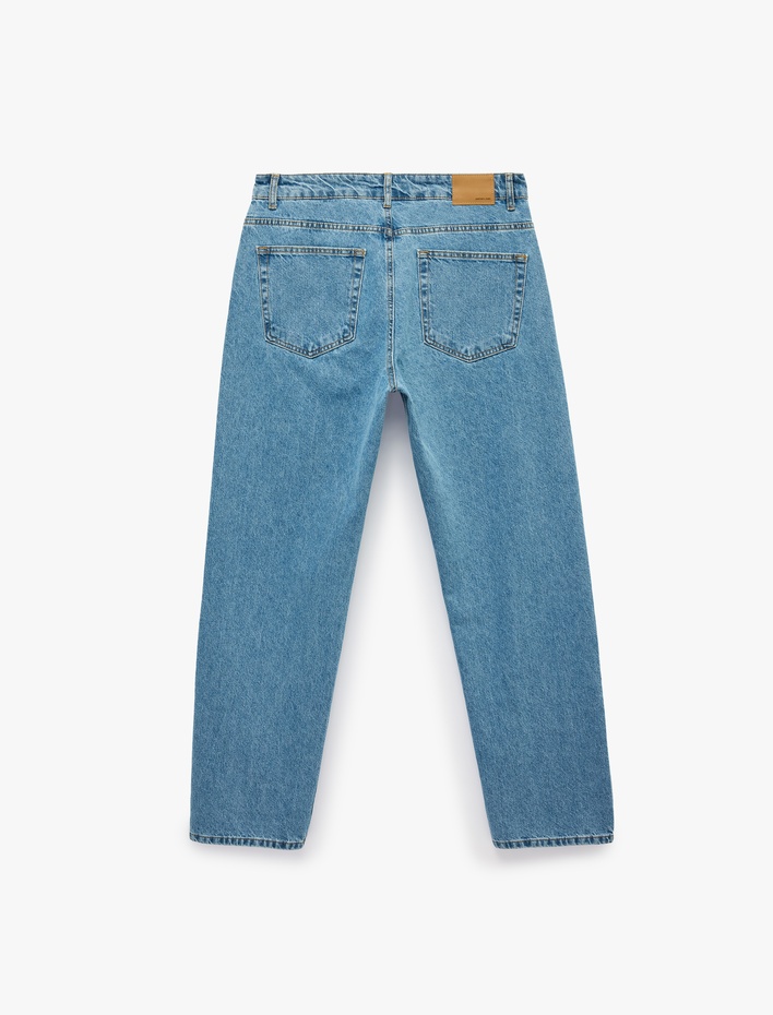  Pamuklu Normal Bel 5 Cepli Jean Pantolon - Vintage Straight Fit Jean