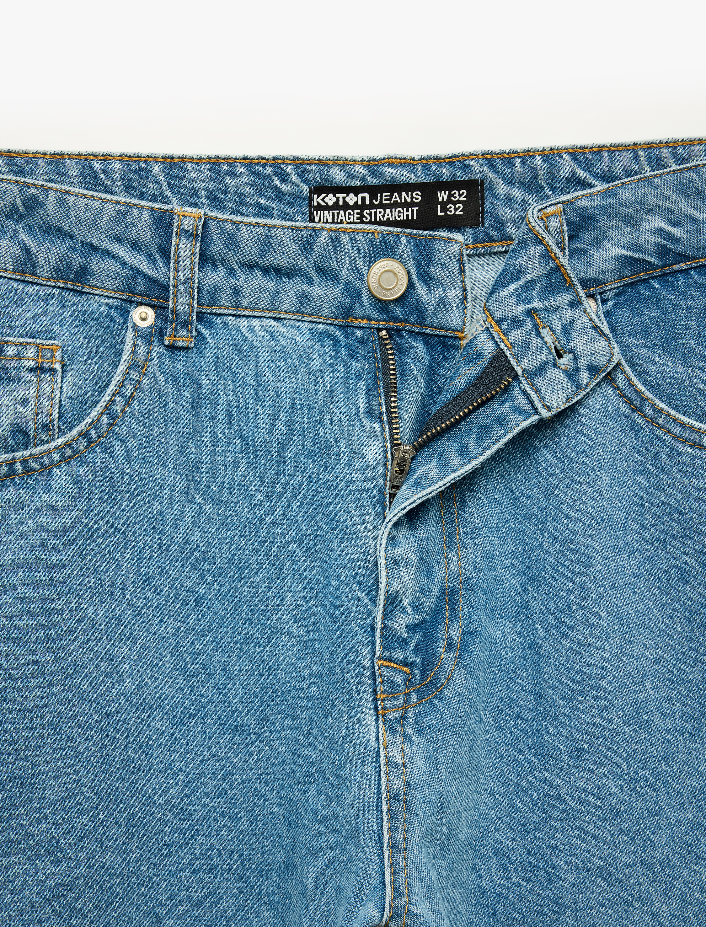   Pamuklu Normal Bel 5 Cepli Jean Pantolon - Vintage Straight Fit Jean