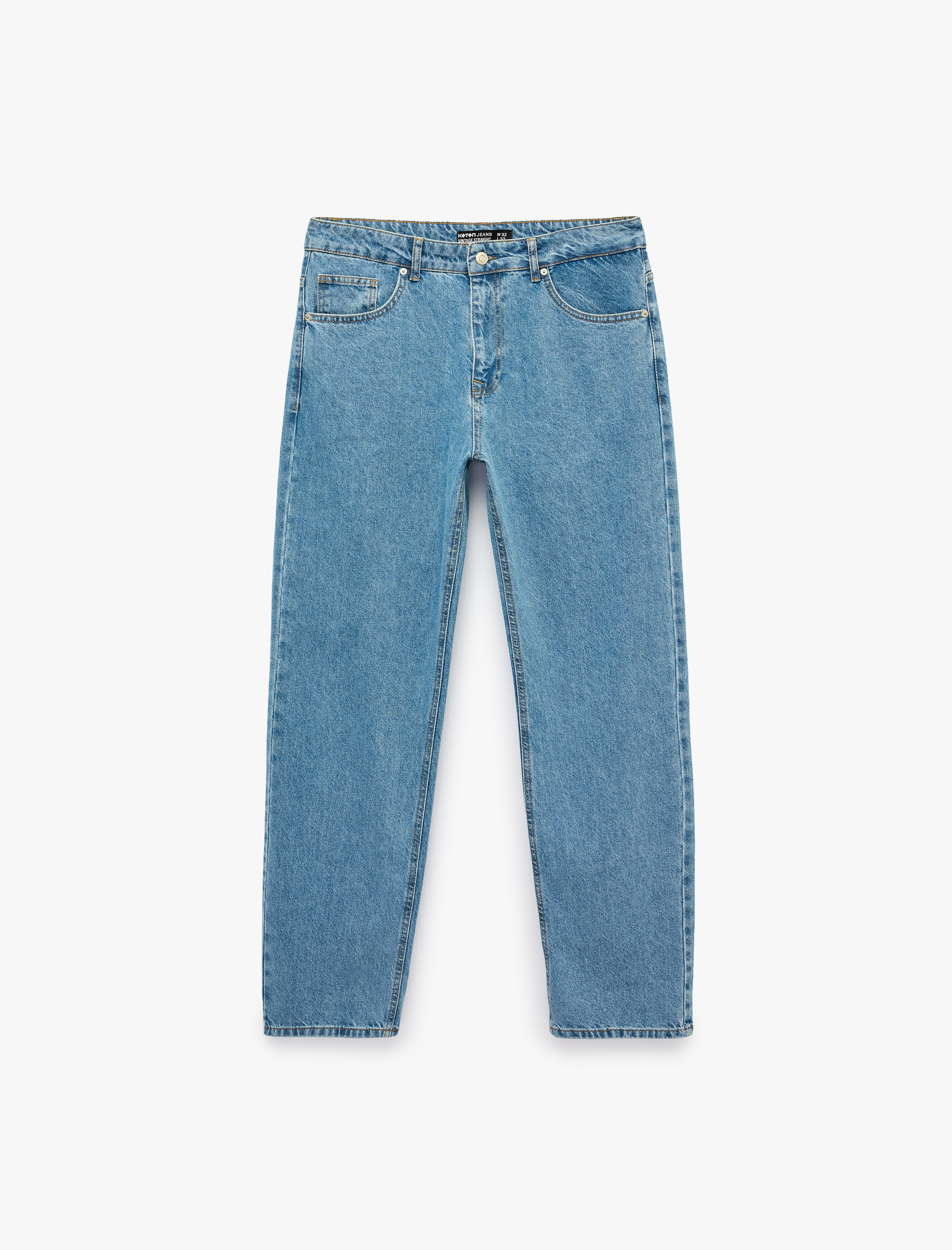   Pamuklu Normal Bel 5 Cepli Jean Pantolon - Vintage Straight Fit Jean