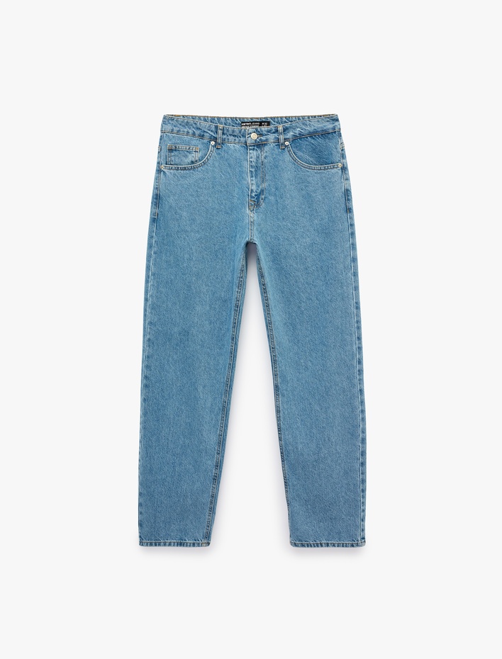  Pamuklu Normal Bel 5 Cepli Jean Pantolon - Vintage Straight Fit Jean