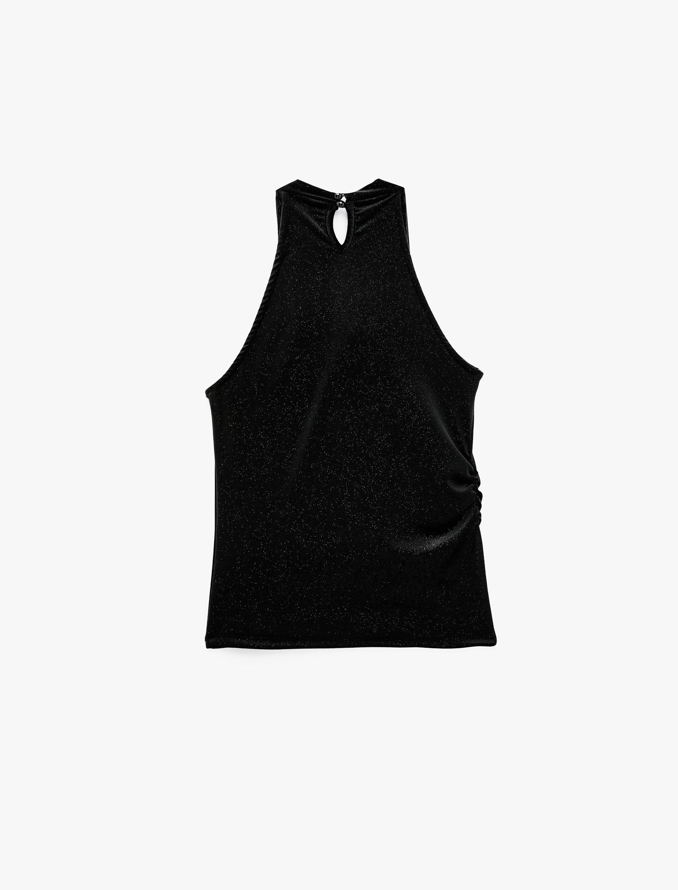   Slim Fit Kolsuz Drapeli Degaje Yaka Simli Kadife Bluz