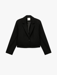 Klasik Yaka Uzun Kollu Crop Blazer Ceket