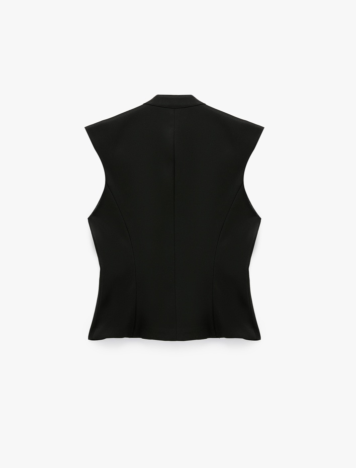  Pencere Detaylı Metal Düğmeli Qipao Yaka Kolsuz Bluz