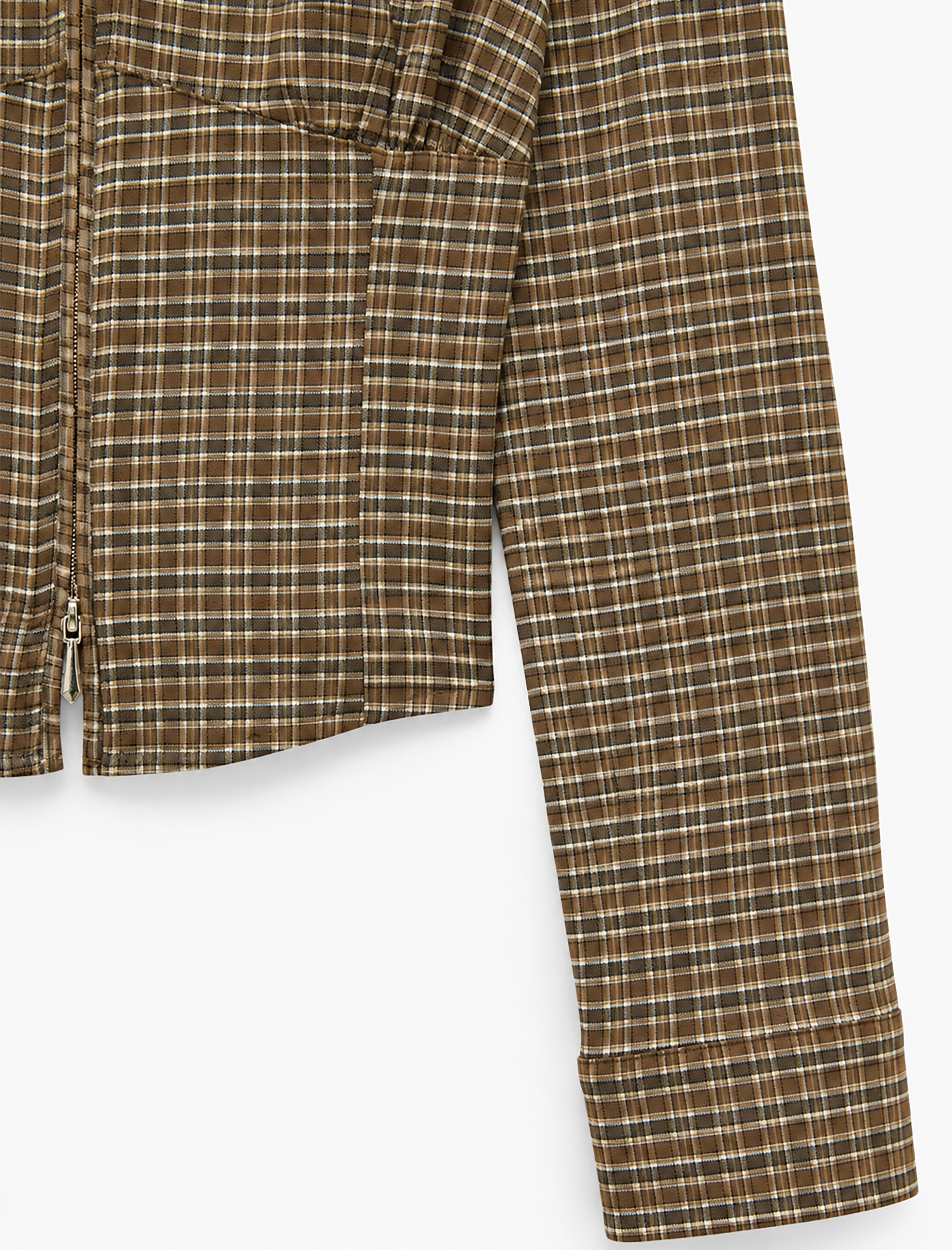   Slim Fit Klasik Yaka Korse Detaylı Uzun Kollu Fermuarlı Ekoseli Gömlek