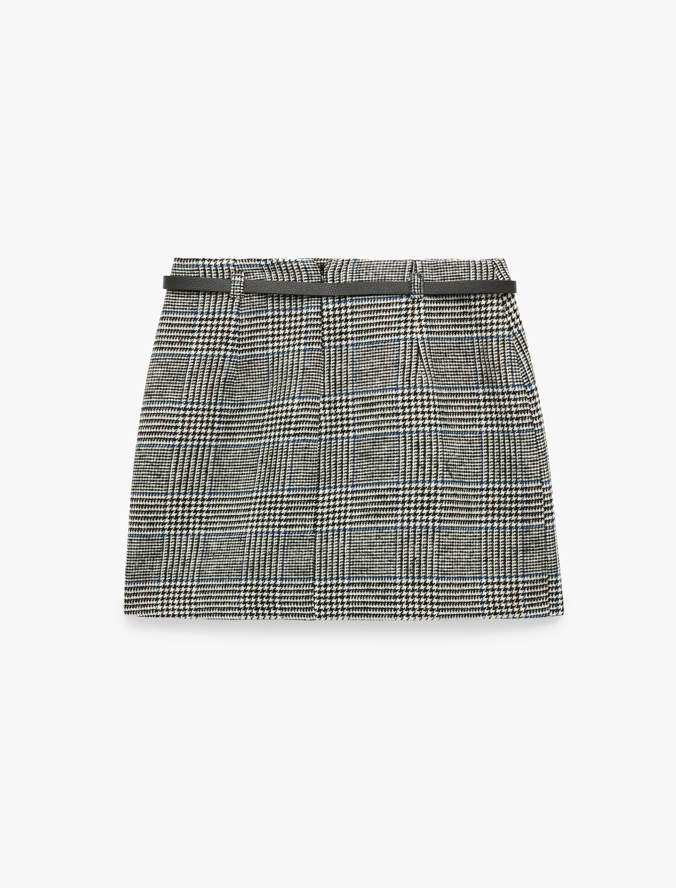   Yırtmaçlı Slim Fit Kemerli A Kesim Ekoseli Mini Etek