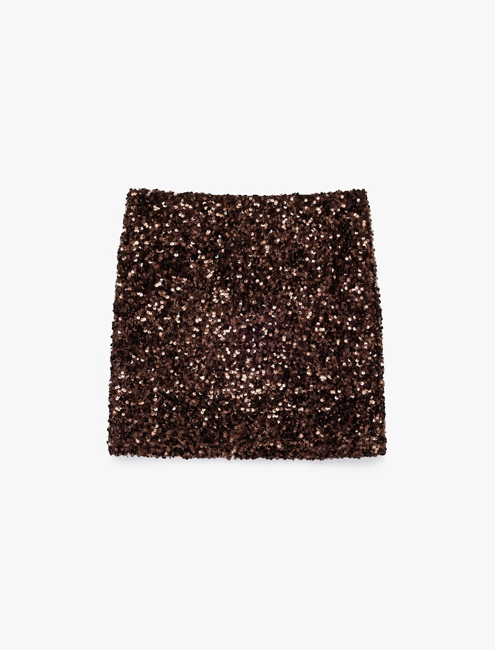 Pullu Payetli Slim Fit A Kesim Mini Abiye Etek