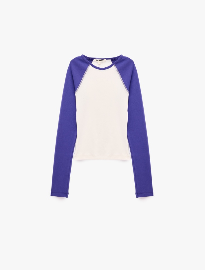  Slim Fit Pamuklu Reglan Kollu Bisiklet Yaka Basic Tişört