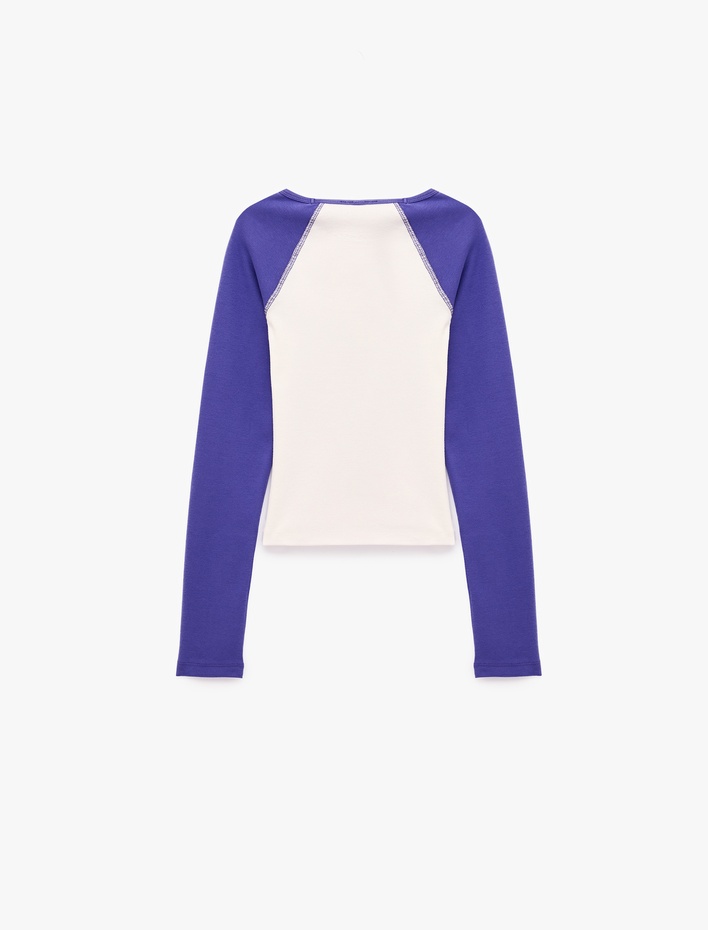  Slim Fit Pamuklu Reglan Kollu Bisiklet Yaka Basic Tişört