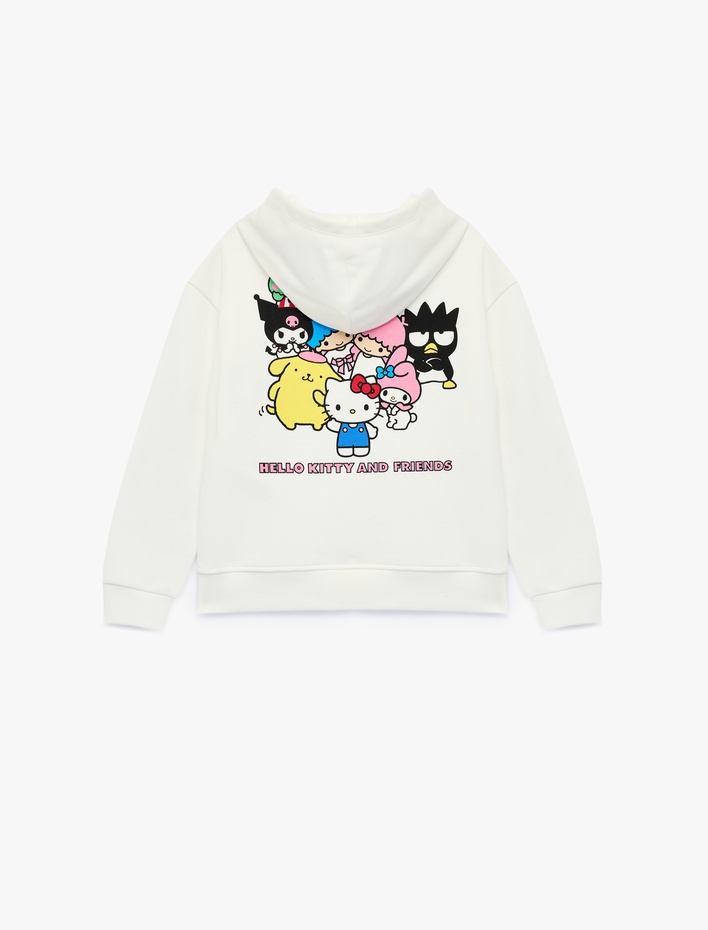 Kız Çocuk Hello Kitty Baskılı Şardonlu Uzun Kollu Lisanslı Kapşonlu Sweatshirt