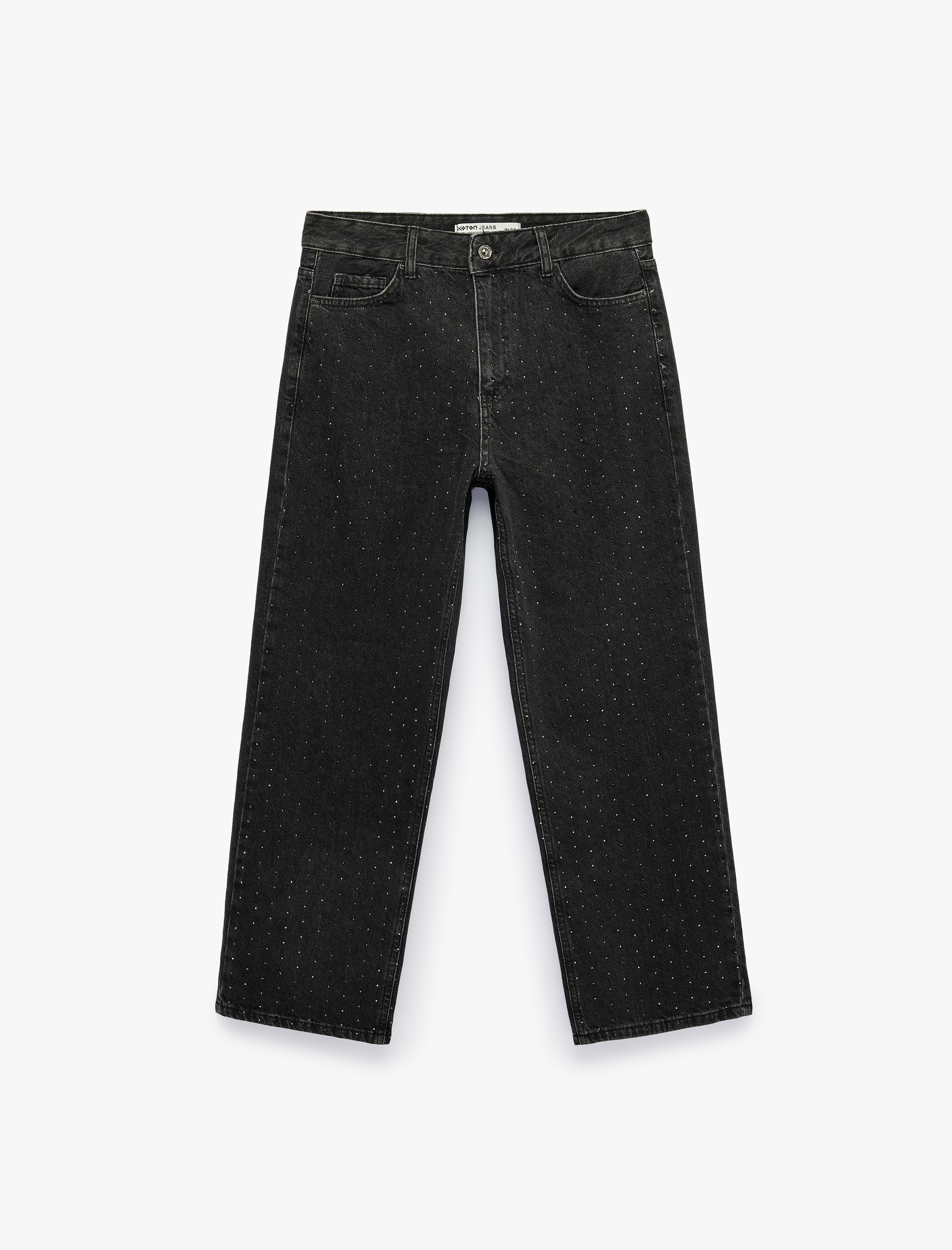   Pamuklu Cepli Düz Paça Normal Bel Taşlı Denim Pantolon - Straight Fit Jean