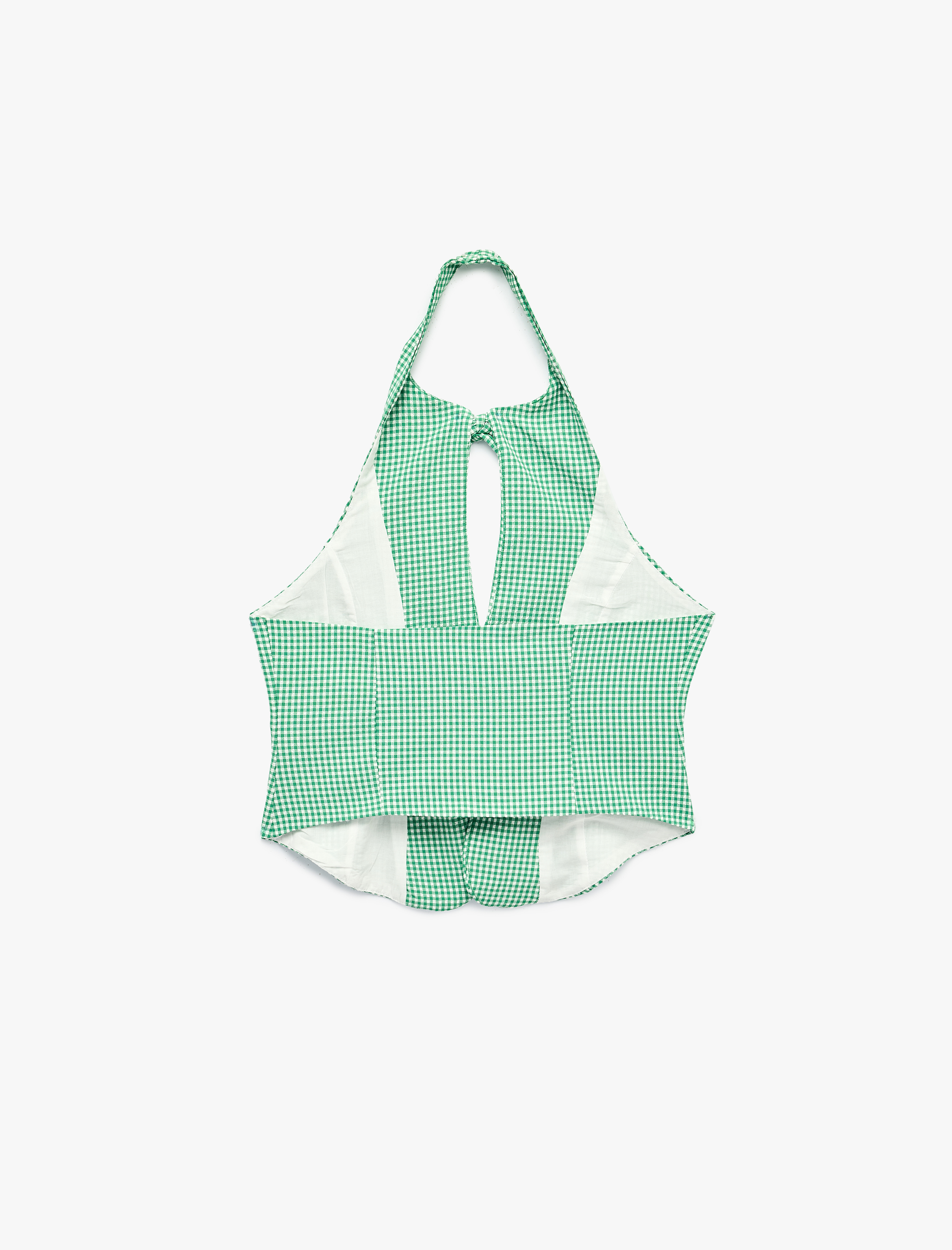   Slim Fit Fiyonklu Pötikareli Halter Yaka Üst